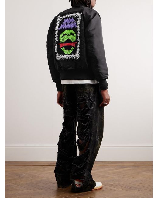 Local Authority Black Appliquéd Shell Bomber Jacket for men