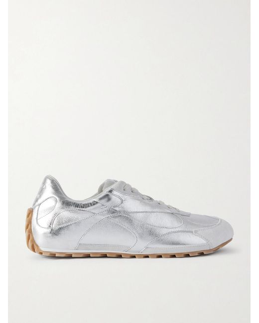 Bottega Veneta White Orbit Flash Suede-Trimmed Metallic Leather Sneakers for men