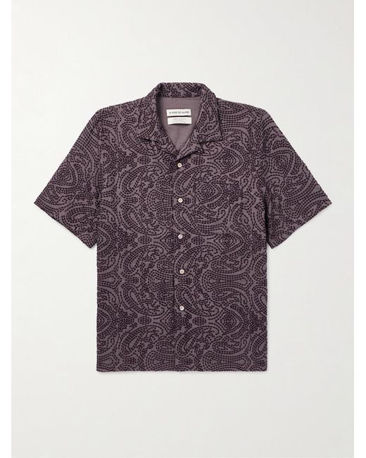 A Kind Of Guise Purple Gioia Convertible-collar Embroidered Linen-blend Shirt for men