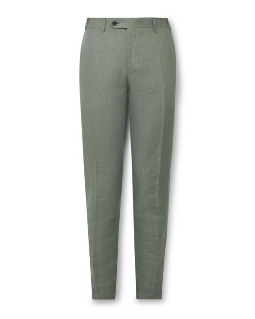 Canali Green Kei Slim-fit Tapered Linen Suit Trousers for men