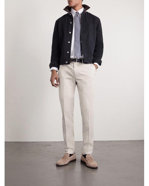 Brunello Cucinelli Natural Slim-fit Stretch-cotton Twill Trousers for men
