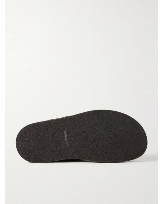 John Lobb Brown Milford Leather-Trimmed Suede Sandals for men