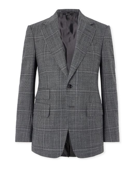 Tom Ford Gray Shelton Slim-Fit Prince Of Wales Checked Wool And Silk-Blend Suit Jacket for men