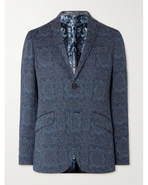 Etro Blue Roma Slim-fit Jacquard Blazer for men