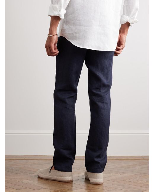 Orlebar Brown Blue Cornell Slim-Fit Straight-Leg Washed Linen Trousers for men