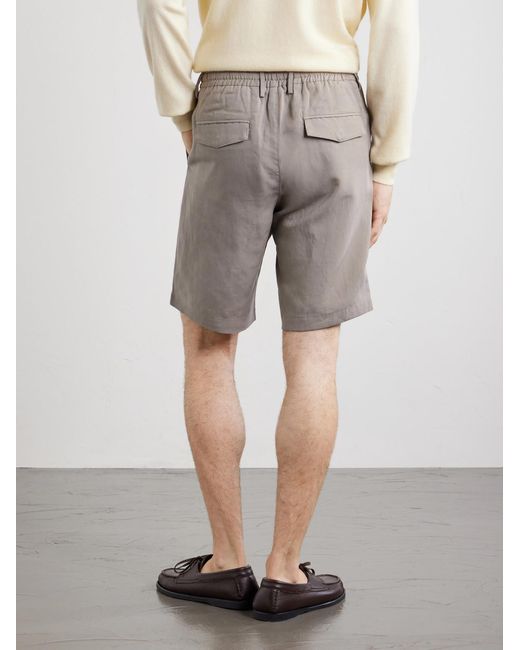 Eleventy Gray Wide-leg Lyocell And Linen-blend Twill Shorts for men