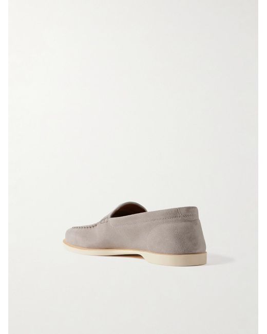 John Lobb White Pace Suede Loafers for men