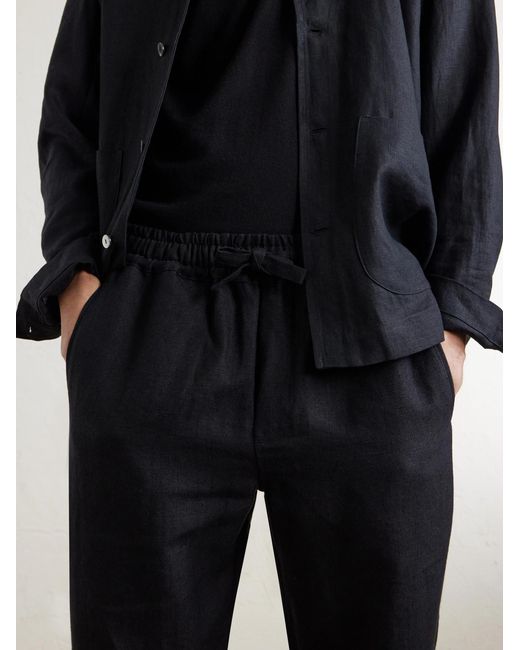 Saman Amel Black Straight-Leg Linen Trousers for men