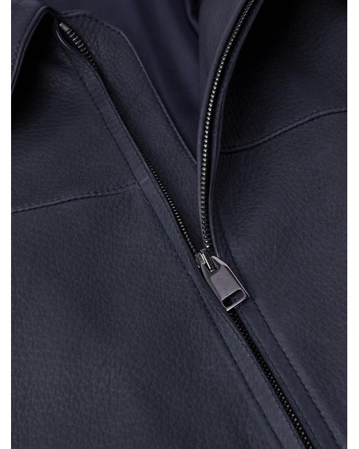 Brioni Blue Full-grain Leather Blouson Jacket for men