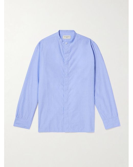 Officine Generale Blue Gaston Grandad-collar End-on-end Cotton Shirt for men