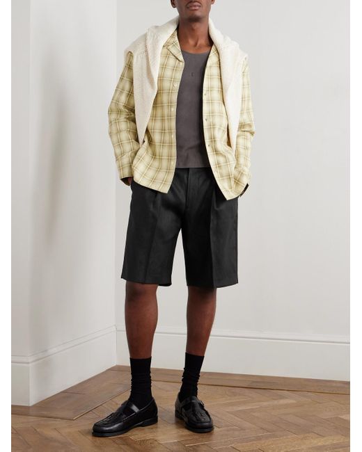 NN07 Black Kay 1454 Straight-leg Pleated Linen Shorts for men