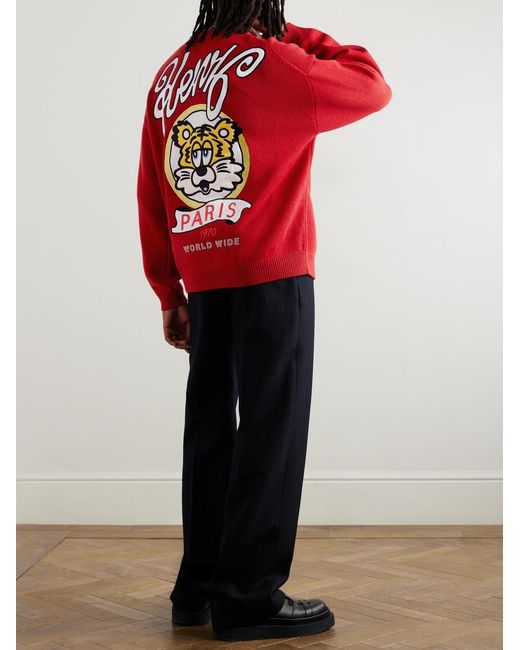 KENZO Red Verdy Logo-Appliquéd Wool And Cotton-Blend Cardigan for men