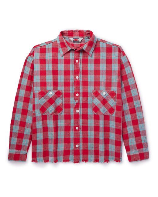 SAINT Mxxxxxx Red Distressed Checked Cotton-flannel Shirt for men
