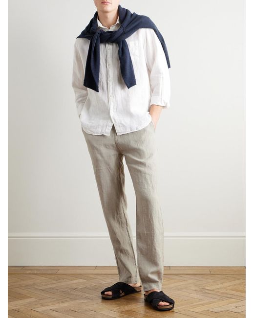 Hartford White Paul Pat Linen Shirt for men