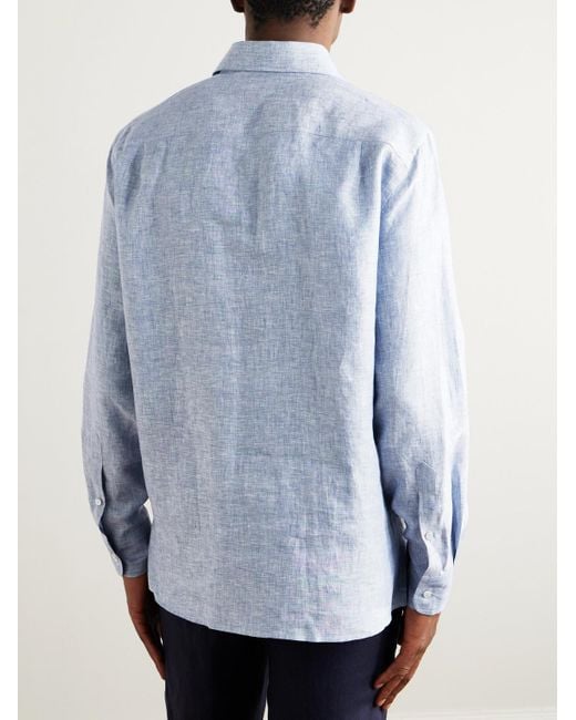 Loro Piana Blue André Linen Half-Placket Shirt for men