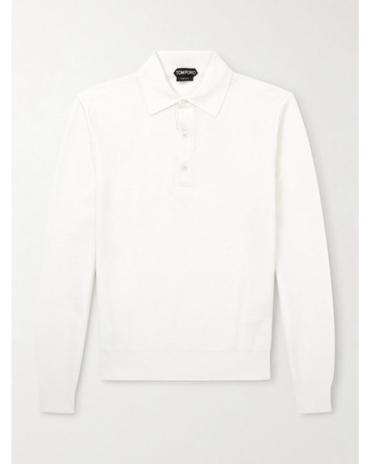 Tom Ford White Silk And Cotton-Blend Piqué Polo Shirt for men
