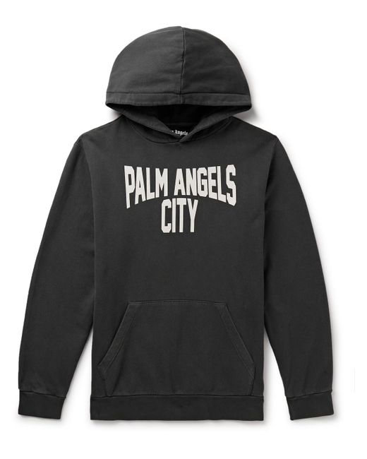 Palm Angels Black Logo-print Cotton-jersey Hoodie for men
