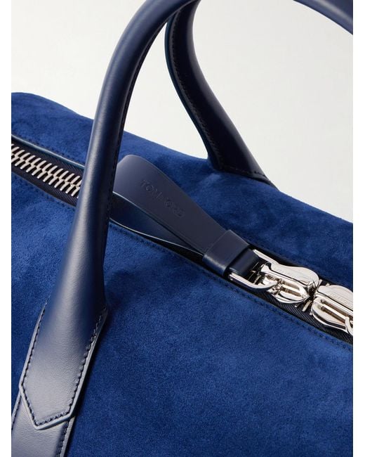 Tom Ford Blue Leather-trimmed Suede Weekend Bag for men
