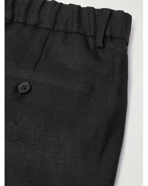 NN07 Black Kay 1454 Straight-leg Pleated Linen Shorts for men