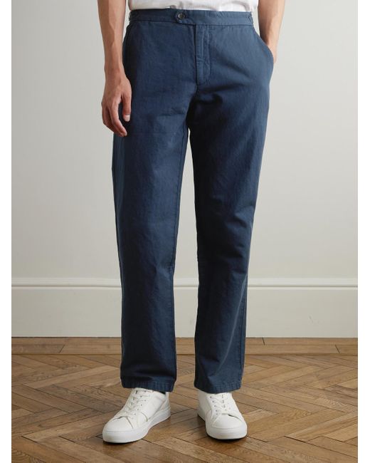 Mr P. Blue Mike Straight-Leg Organic Cotton And Linen-Blend Twill Trousers for men
