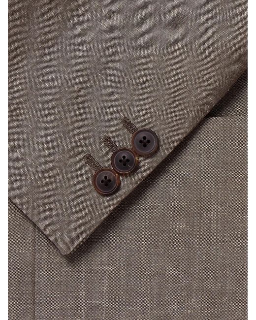 Paul Smith Brown Double-Breasted Linen And Wool-Blend Suit Jacket for men