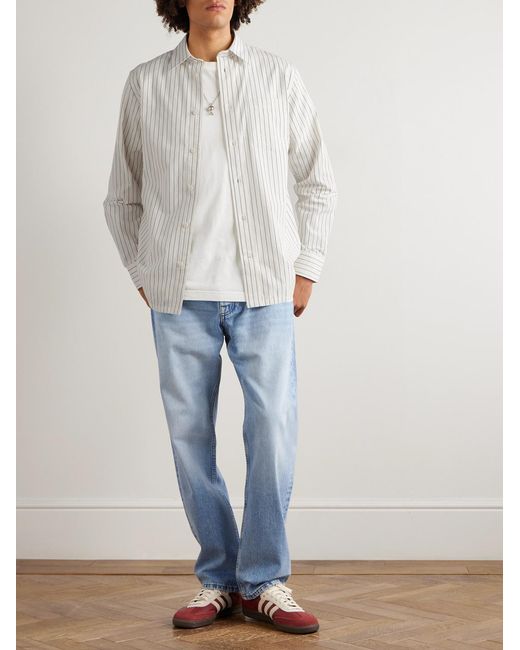NN07 White Colby 50009 Striped Organic Cotton-Poplin Shirt for men