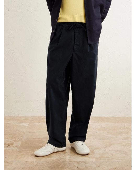 Officine Generale Blue Peterson Tapered Pleated Cotton-blend Twill Drawstring Trousers for men