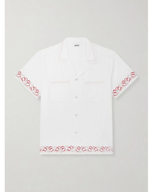 Cherry Lane Camp-Collar Embroidered Cotton-Poplin Shirt di Bode in White da Uomo