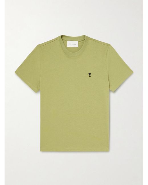AMI Green Logo-Embroidered Cotton-Jersey T-Shirt for men