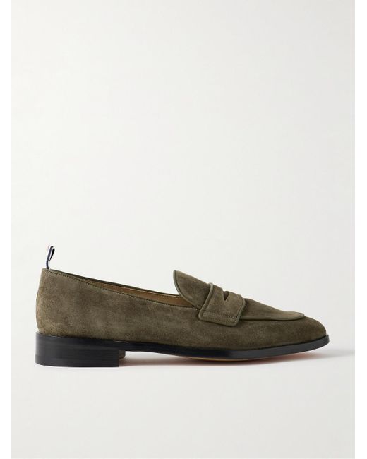 Thom Browne Green Varsity Suede Penny Loafers for men