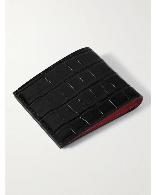 Christian Louboutin Black Logo-appliquéd Croc-effect Glossed-leather Billfold Wallet for men