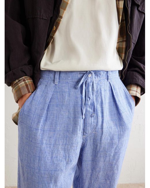 Polo Ralph Lauren Blue Wide-Leg Checked Woven Linen Trousers for men