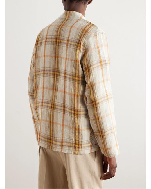 Nicholas Daley Natural Camp-collar Checked Linen Overshirt for men