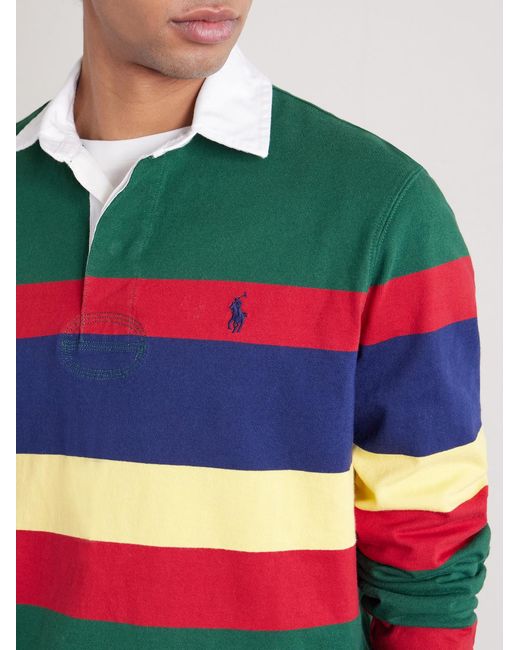Polo Ralph Lauren Green Logo-Embroidered Striped Cotton-Jersey Rugby Shirt for men