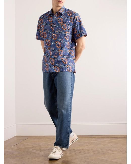 A.P.C. Blue Ross Printed Cotton-Poplin Shirt for men