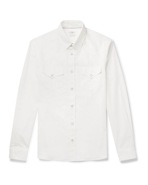 Brunello Cucinelli White Cotton Western Shirt for men