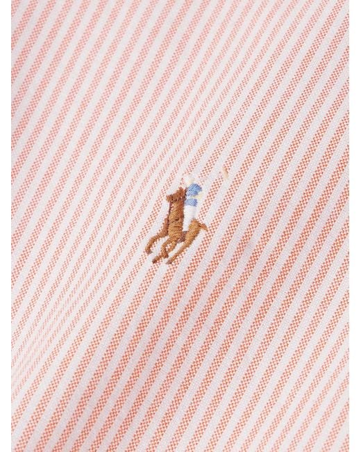 Polo Ralph Lauren Pink Button-Down Collar Striped Cotton-Poplin Shirt for men