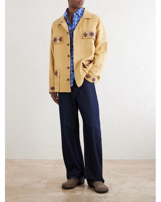 Kartik Research Natural Jaisalmer Embroidered Linen Jacket for men