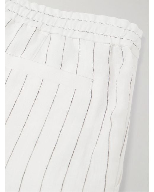 Brunello Cucinelli White Straight-leg Striped Linen Drawstring Shorts for men