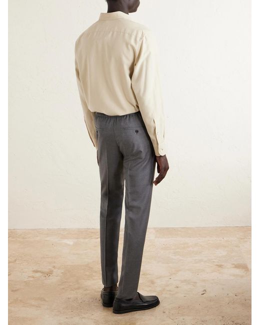 Slowear Gray Slim-Leg Virgin Wool Drawstring Trousers for men