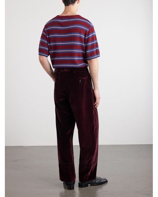 Enfants Riches Deprimes Purple Tapered Pleated Striped Cotton-Velvet Trousers for men