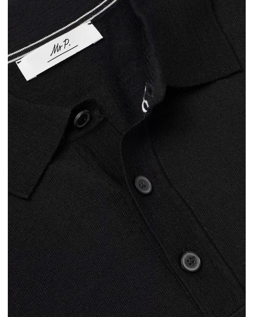 Mr P. Black Merino Wool Polo Shirt for men