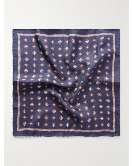 Brunello Cucinelli Blue Printed Silk Pocket Square for men