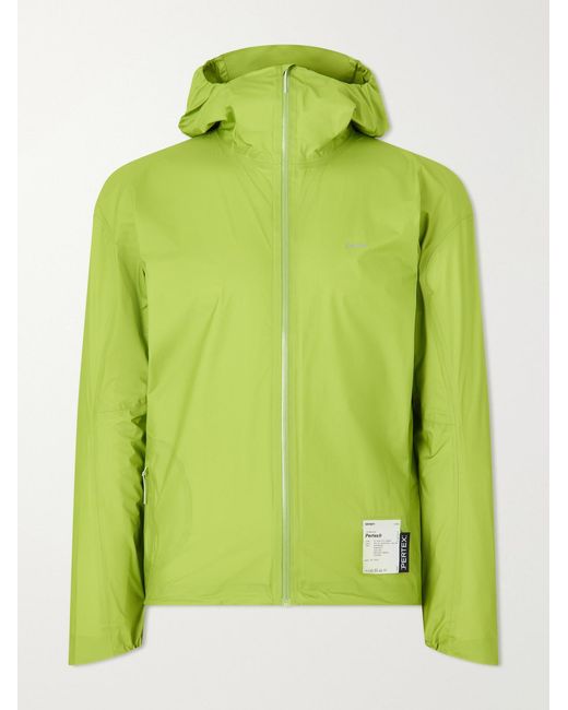 Satisfy Green Rain Fly Hooded Logo-Printed Pertex Shield Air Jacket for men