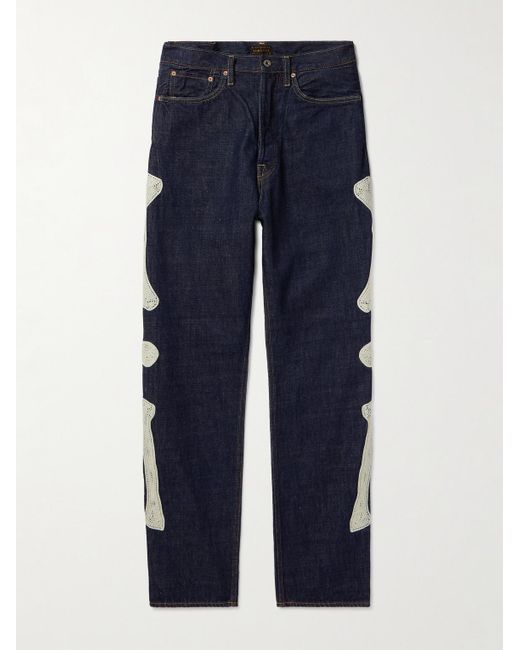Kapital Blue Slim-Fit Crochet-Trimmed Jeans for men