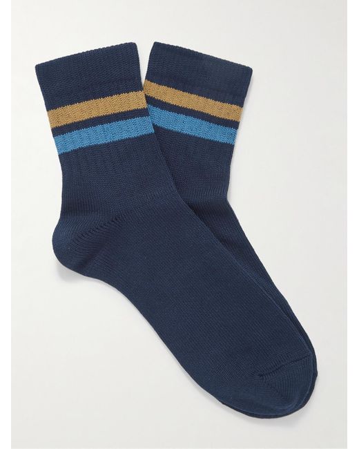 Mr P. Socken aus einer gerippten Baumwollmischung mit Streifen in Blue für Herren