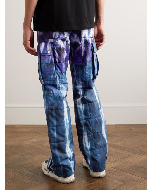 Amiri Blue Flared Tie-Dyed Quilted Shell Cargo Trousers for men