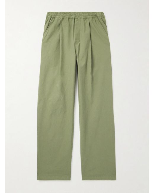 Folk Green Straight-Leg Pleated Stretch Cotton-Ripstop Trousers for men