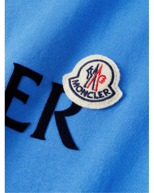 T-shirt in jersey di cotone con logo floccato e applicazione di Moncler in Blue da Uomo