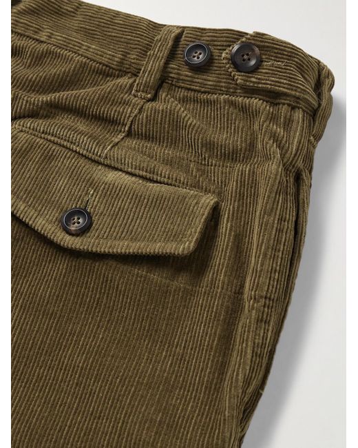 Drake's Green Games Tapered Pleated Cotton-Corduroy Trousers for men